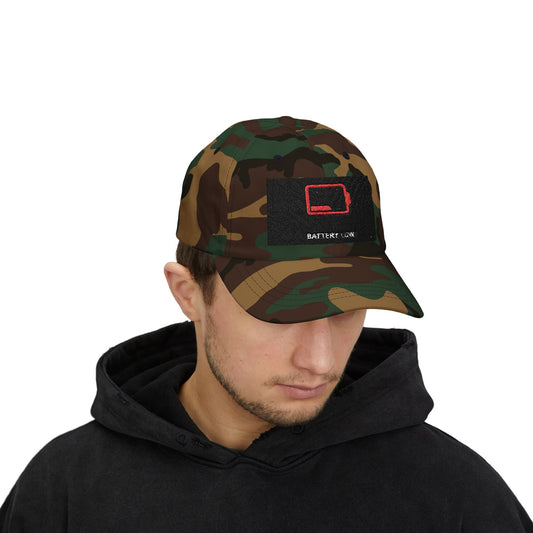 Camo Dad Cap with 'Battery Low' Patch, Casual Baseball Hat, Unique Gift for Father's Day, Outdoor Wear, Trendy Cap, Dad Accessories