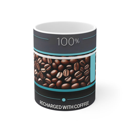 Coffee Recharge Mug - 11oz, Perfect Gift for Coffee Lovers, Funny Coffee Cup, Unique Office Mug, Hot Beverage Container